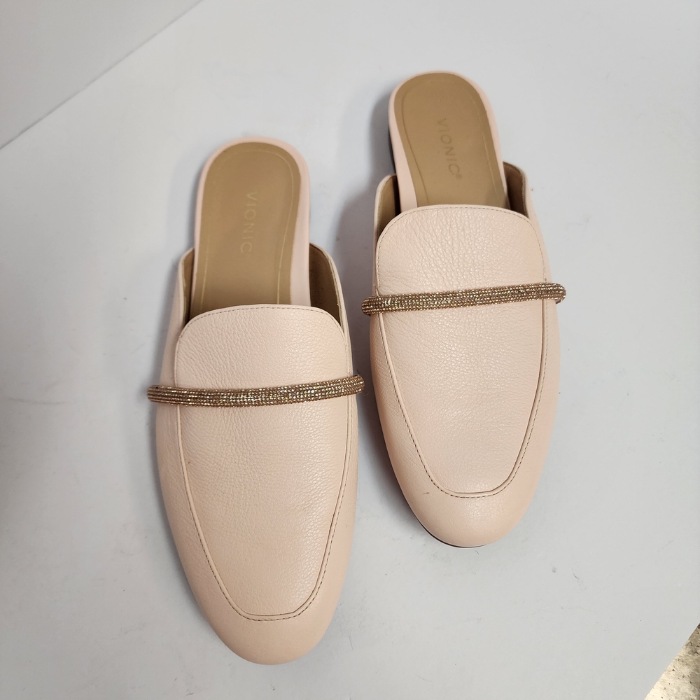 Vionic Women's Seraphina Leather Blush Pink Slip-On Mules Size 8.5